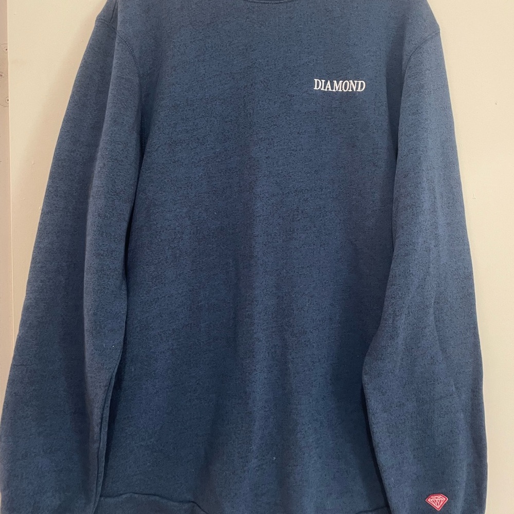 Diamond Supply Co Blue Crewneck Sweater with Ribbed Cuffs